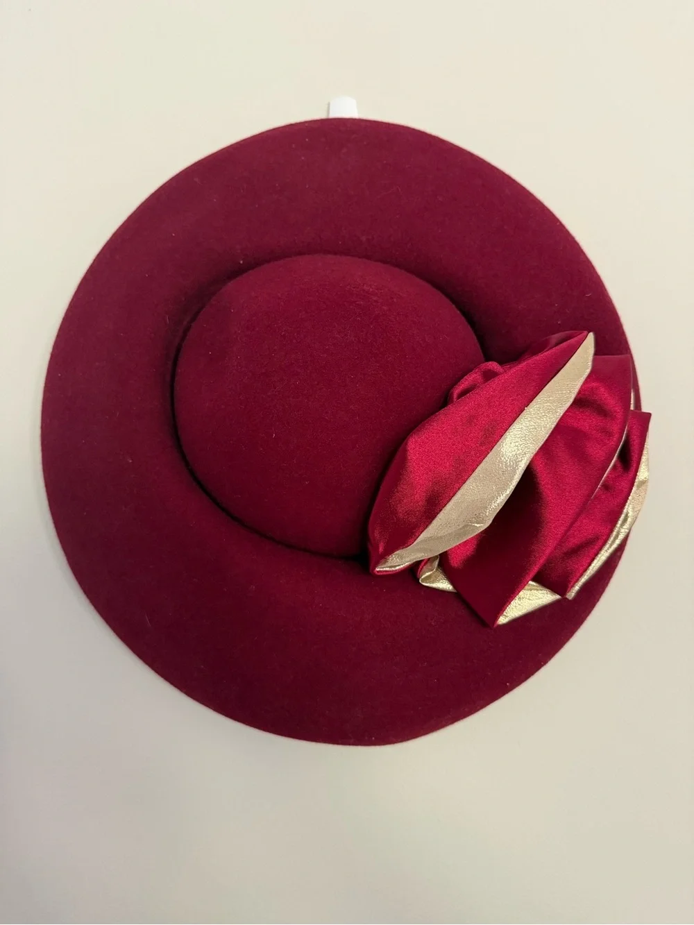 Women's Maroon Wool Felt Hat with Gold Satin Accent - Picture 2 of 9